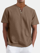 Load image into Gallery viewer, Men's Summer Solid Color Henley Short Sleeve T-shirt