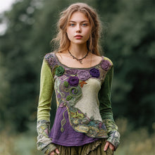 Load image into Gallery viewer, Vintage Gradient Rose Patchwork Art Women's Long Sleeve Shirt