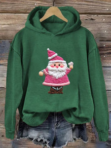 Women's Pink Santa Print Hoodie