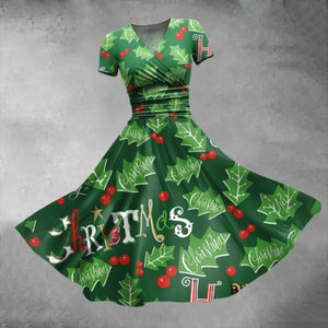 Retro Shining Christmas Tree Print Maxi Dress