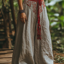 Load image into Gallery viewer, Bohemian Holiday Style Retro Linen Floral Ethnic Totem Print Casual Pants