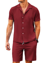 Load image into Gallery viewer, Men's Daily Comfortable Solid Color Puff Wrinkle Short Sleeve Shorts Set