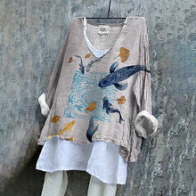 Load image into Gallery viewer, Marine Life Art Linen V-neck Shirt