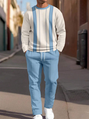 Men's Simple Colorblock Round Neck Casual Sports Set 053