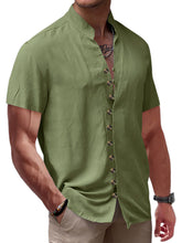 Load image into Gallery viewer, Men's Summer Retro Solid Color Stand Collar Button-Down Short Sleeve Shirt