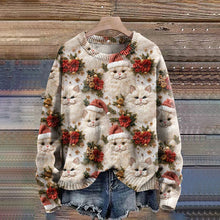 Load image into Gallery viewer, Cute Cat Christmas Art Print Knit Pullover Sweater