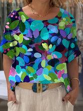 Load image into Gallery viewer, Women's Vintage Lovely Floral Art Print Front And Back Wear Short Sleeve Cotton Shirt