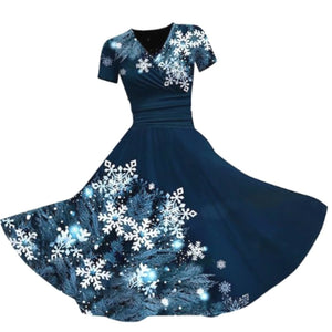 Retro Christmas Snowflake Print Maxi Dress