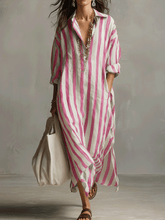 Load image into Gallery viewer, Casual Striped Shirt Bohemian Style Maxi Dress