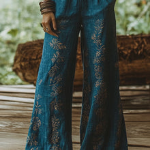 Load image into Gallery viewer, Bohemian Holiday Style Retro Linen Floral Ethnic Totem Print Casual Pants