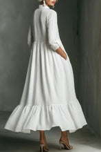 Load image into Gallery viewer, Women's White Long-sleeved Ruffled Maxi Dress
