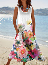 Load image into Gallery viewer, Women's Floral  Art Print Casual Linen Dress