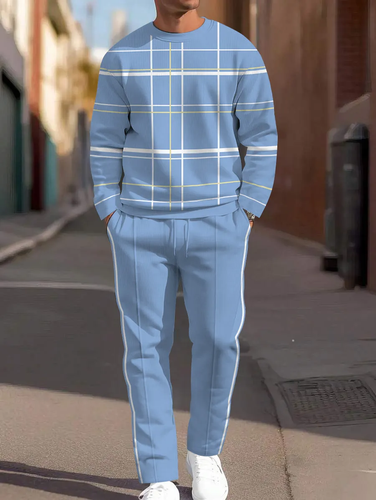 Men's Simple Colorblock Round Neck Casual Sports Set 0125