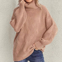 Load image into Gallery viewer, Retro Loose Turtleneck Cable Knitted Long Sleeve Sweater