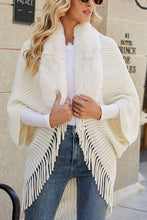 Load image into Gallery viewer, Fashionable Fur Collar Tassel Hem Knitted Shawl Cape