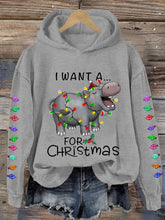 Load image into Gallery viewer, Women&#39;s I Want A Cute Hippopotamus For Christmas Holiday Gift Casual Hoodie