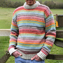Load image into Gallery viewer, Vintage Rainbow Stripe Knit Jacquard Crew Neck Sweater