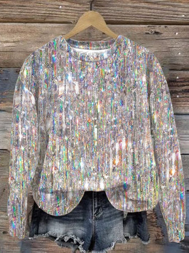 Women's Glitter Print Long Sleeve Sweatshirt.