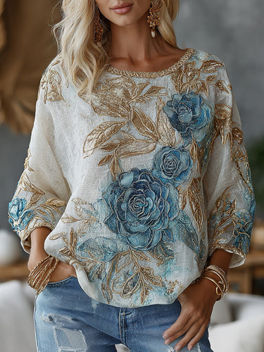 Vintage Gradient Marble Texture With Rose Pattern Art Linen Shirts