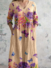 Load image into Gallery viewer, Women&#39;s Leopard Floral Butterfly Cotton and Linen Dress with Pockets