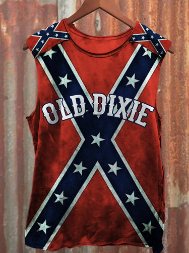 Men's Old Dixie Rebel Flag Inspired Patchwork Tank Top