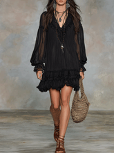 Load image into Gallery viewer, Bohemian Black Chiffon Dress With Soft Ruffle Trim
