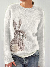 Load image into Gallery viewer, Cute Bunny Embroidery Art Cozy Knit Sweater