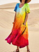 Load image into Gallery viewer, Colorful Rainbow Ink Print Women's Linen Pocket Dress
