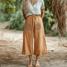 Load image into Gallery viewer, Women's Linen Ethnic Bohemian Floral Wide-leg Cropped Trouser Pants