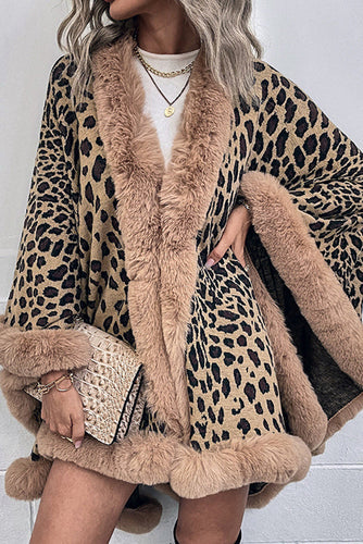 Leopard Print Fashionable Raw Edge Shawl Cape Cardigan