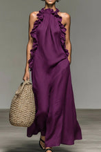Load image into Gallery viewer, Women's Minimalist Linen-blend Sleeveless Maxi Dress With Ruffle Details