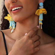 Load image into Gallery viewer, Bohemian Tassel Handmade Fabric Flower Earrings