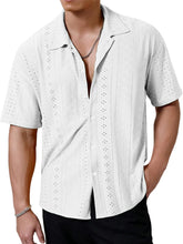 Load image into Gallery viewer, Men's Summer Solid Color Jacquard Lapel Short Sleeve Shirt