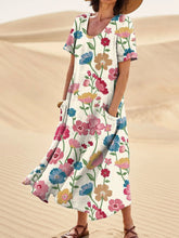 Load image into Gallery viewer, Women's Elegant Flowers Art Print Casual Linen Pocket Dress