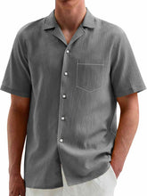 Load image into Gallery viewer, Men's Hawaiian Casual Pleated Fabric Short Sleeve Pocket Shirt