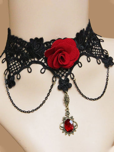 women's Gothic Waterdrop Rose Chain Fringe Beaded Lace Necklace Necklace