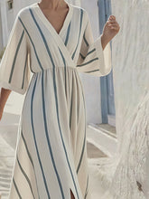 Load image into Gallery viewer, Women's Summer Cotton&amp;Linen Cross Collar Slit Dress