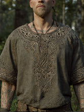 Load image into Gallery viewer, Viking-style Vine Pattern Grass Green Vintage Round Neck Short-sleeved T-shirt