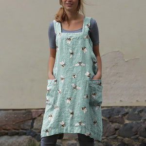 Farm Bee Floral Print Sling Pocket Apron Midi Dress