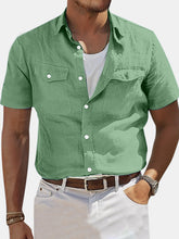 Load image into Gallery viewer, Men's Solid Color Double Pocket Comfortable Cotton And Linen Short Sleeve Shirt
