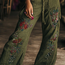 Load image into Gallery viewer, Bohemian Holiday Style Retro Linen Floral Ethnic Totem Print Casual Pants