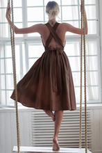 Load image into Gallery viewer, Cross Back Bow-tie /Lace Up Linen Dress