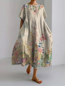 Vintage Botanical Floral Print Casual Loose Dress