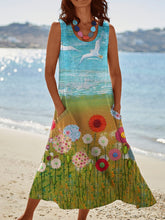 Load image into Gallery viewer, Women's Floral  Art Print Casual Linen Dress