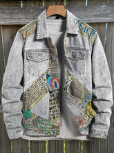 Load image into Gallery viewer, Vintage Hippie Handwritten Collage Symbol Art Print Casual Denim Jacket