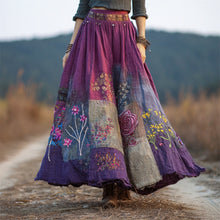 Load image into Gallery viewer, Boho Floral Embroidery Patchwork Vintage Art Women's Linen Flowy Maxi Dress