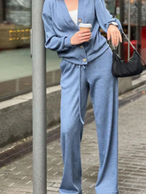 Load image into Gallery viewer, Women's Knitted Buttoned Jacket and Pants Two-piece Set