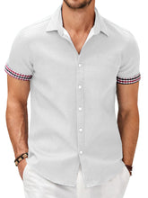 Load image into Gallery viewer, Men's Fashion Plaid Linen Patchwork Short Sleeve Shirt