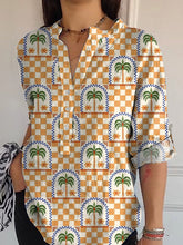 Load image into Gallery viewer, Summer Palm Tree And Check Pattern Printed Women's Casual Long Sleeve Comfortable Cotton Shirt