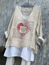 Load image into Gallery viewer, Women's Geometric Heart Embroidery Linen Blend Shirt